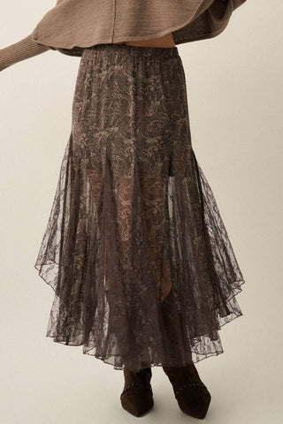 Paisley Chiffon & Lace Godet Maxi Skirt