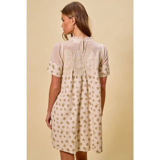 Floral Lace Mini Dress in Beige