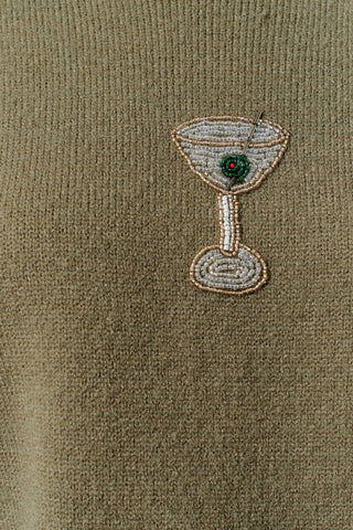 Martini Beaded Sweater in Olive