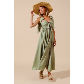 Bow Tie Midi Dress in Sage