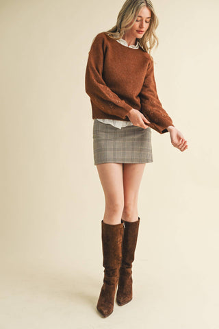 Floral Knit Puff Sleeve Sweater