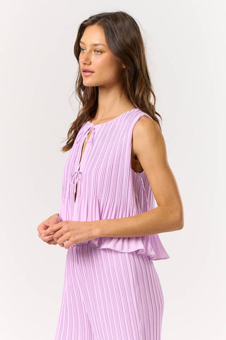 Lavender Tie Front Pleated Set