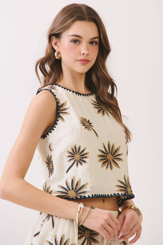 Palm Tree Embroidered Neutral Set