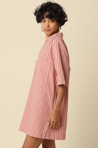 Carlie Stripe Collard Dress in Peach Stripe