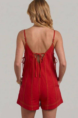 Summer Red Twill Denim Romper