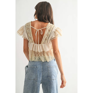 Lace-trimmed Blouse in Sand