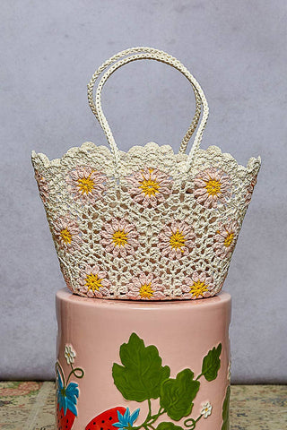Floral Crochet Tote Bag in Pink