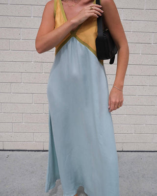 Paneled Plunge Midi Dress