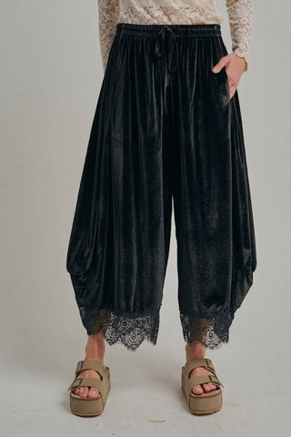 Velvet Wide Leg Pants in Black