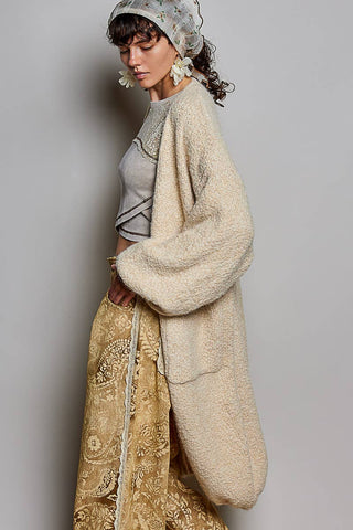 Boucle Knit Oversized Cardigan in Almond