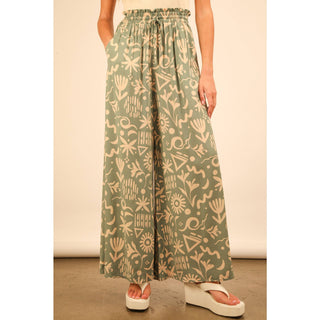 Printed Wide-Leg Pants in Sage