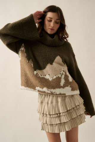 Mountains Fuzzy Jacquard-Knit Turtleneck Sweater