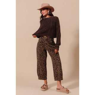 Two-Toned Leopard Twill Barrel Pants
