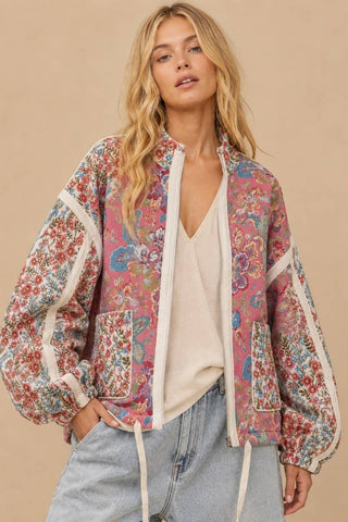 Floral Quilted Zip-Up Jacket