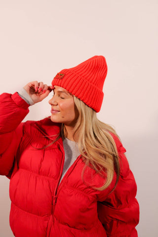 Cheetah Beanie in Red
