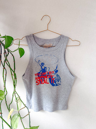 Western Micro-Ribbed Cropped Tank in Heather Gray