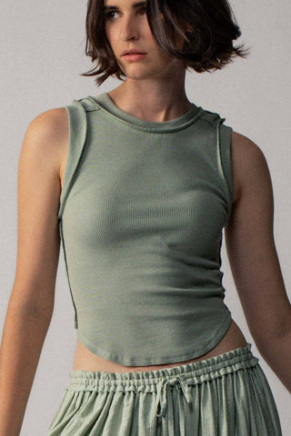Ribbed Slim Fit Tank in Aqua Grey