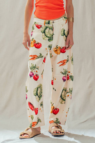 Vegetable Garden Print Barrel Leg Pants