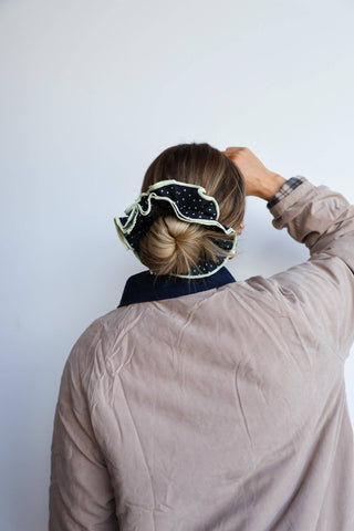 Polka Dot Corset Scrunchie in Brown & Cream