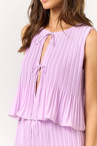 Lavender Tie Front Pleated Set