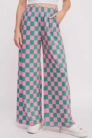 High Waisted Checkered Knit Pants