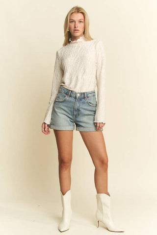 Mock Neck Wavy Jacquard Top