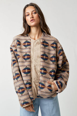 Aztec Printed Sherpa Jacket with Pocket