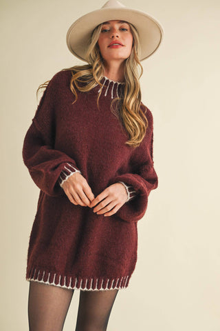 Oversized Mock Neck Sweater in Mauve