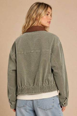Corduroy Bomber Jacket in Ash Olive