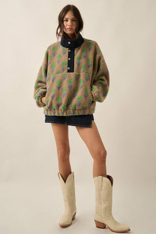 Sherpa Fleece and Denim Pullover Jacket
