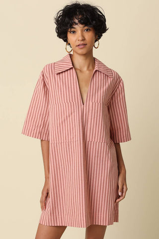 Carlie Stripe Collard Dress in Peach Stripe
