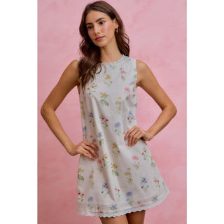 Floral Sleeveless Dress with Lace Trim