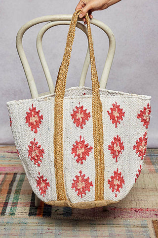 Floral Cotton Weave Tote Bag