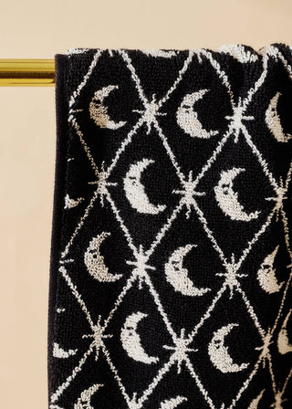 Moon and Stars Black and White Terry Cloth Towel