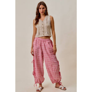 Plaid Jogger Track Pants in Pink