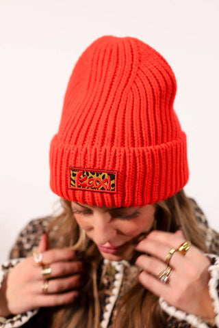 Cheetah Beanie in Red