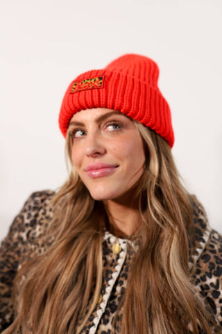 Cheetah Beanie in Red