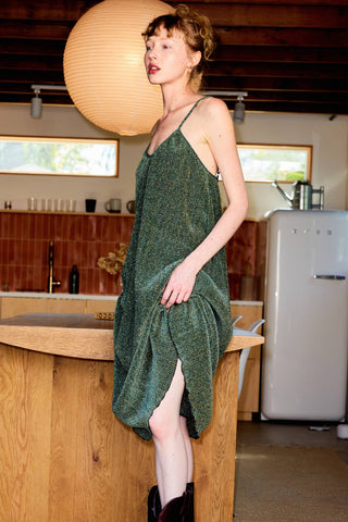 Metallic Camisole Midi Dress in Blue Aurora