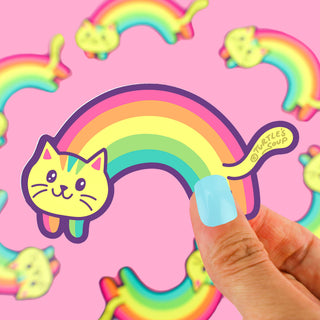 Colorful Rainbow Kitty Cat Water Bottle Vinyl Sticker