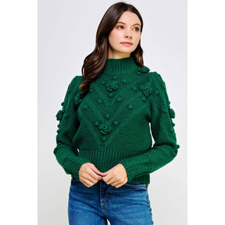 Pom Pom Rose Thick Knit Sweater