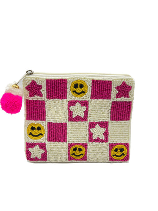 Checkered Smiley And Stars Coin Purse