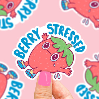 Berry Stressed Anxiety Panic Funny Strawberry Vinyl Sticker